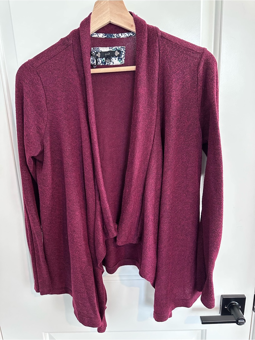 iris Open-Front Draped Cardigan - Wine